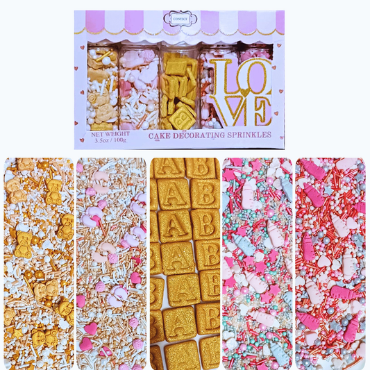Confect Girls Baby Shower Sprinkles | Edible Sprinkles | Mix Silver, Gold & Blush pink Sprinkles