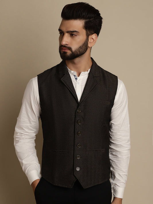 Even Apparels Men's Brown Wool Waistcoat with Notched Lapel - Grab2buy