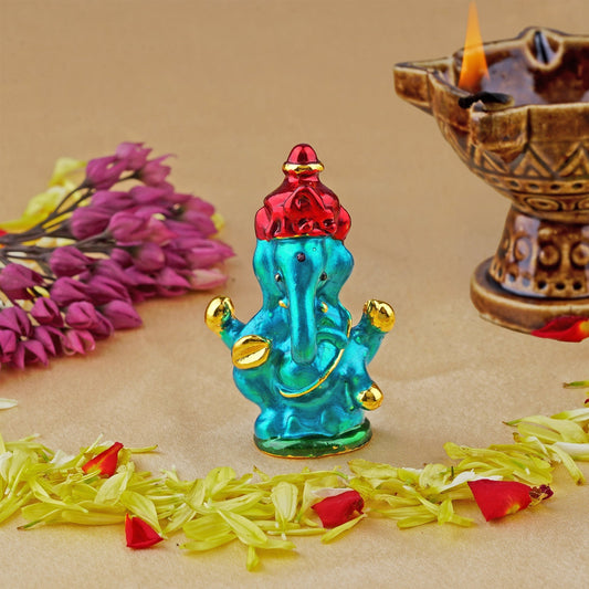 Estele Gold-Polished God of beginnings Lord Ganesha Idol with multi-color Stone Type:Enamel for Gifts & HouseWarming/Home/Office Decors | Grab2Buy