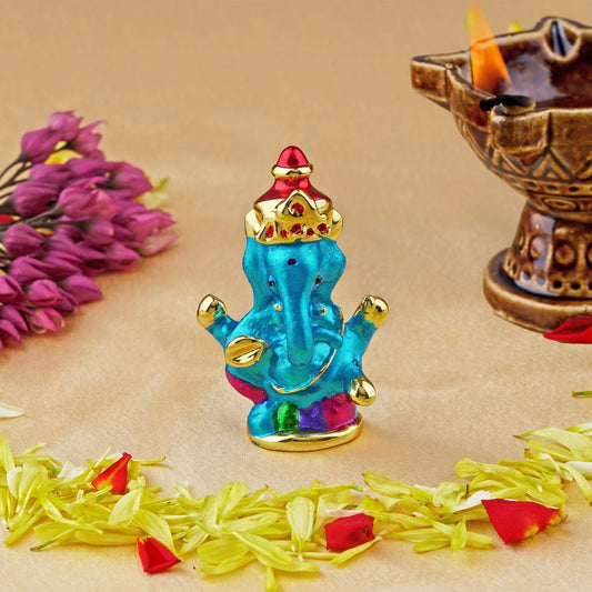 Estele Gold-Polished Spiritual Lord Ganesha Idol with multi-color Stone Type:Enamel for Gifts & HouseWarming/Home/Office Decors | Grab2Buy