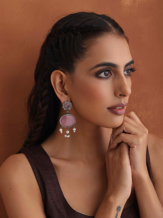 trueBrowns Silver Tone Pink Stone Dangle Earrings Truebrowns Lifestyle