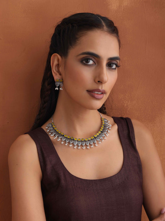 trueBrowns Silver Tone Stone Necklace Set | Grab2Buy
