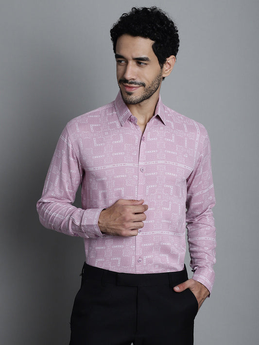 Jainish Men's Geomatric Printed Formal Shirts - Magenta