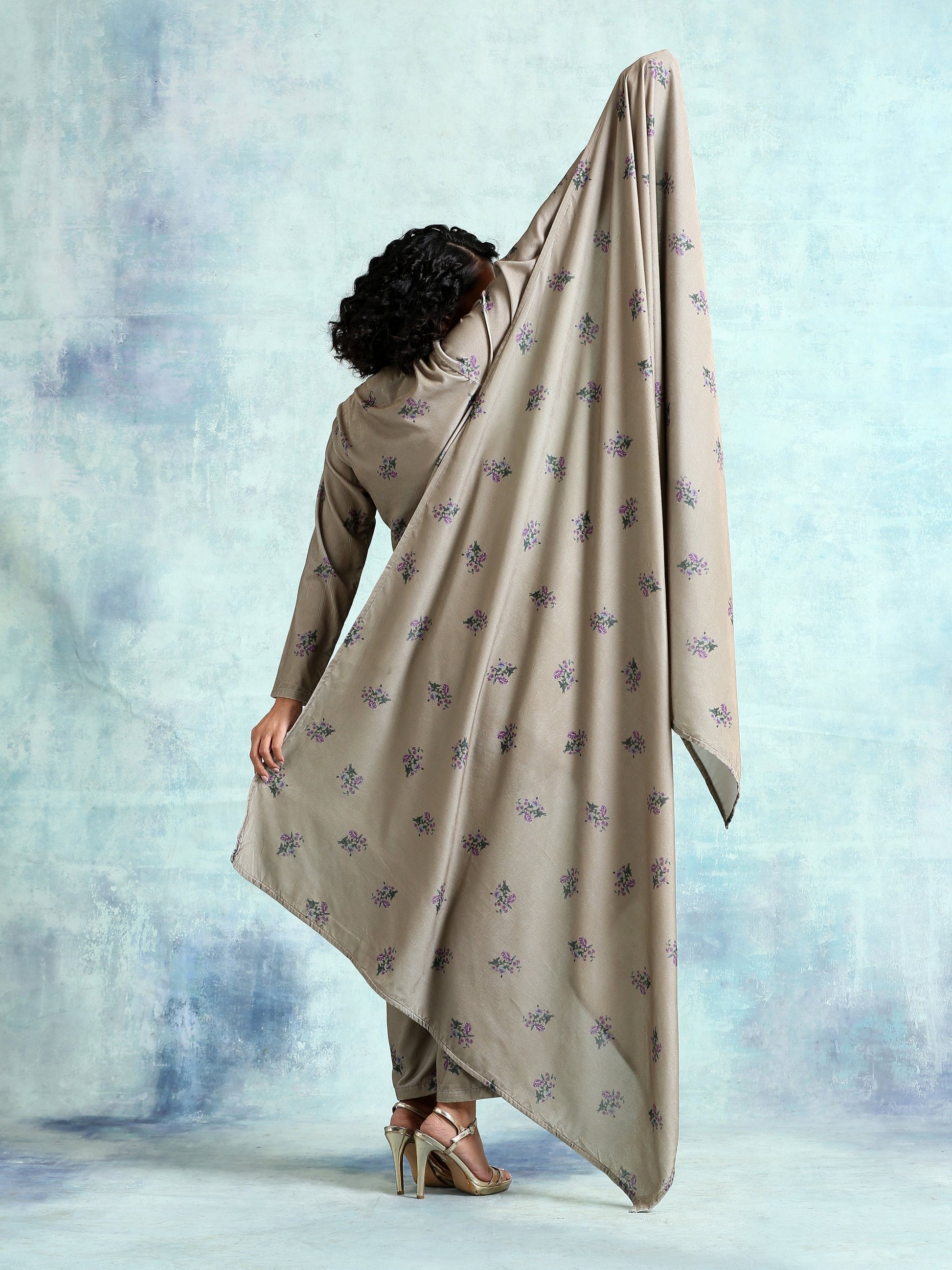 trueBrowns Sage Printed Velvet Shawl - Grab2buy