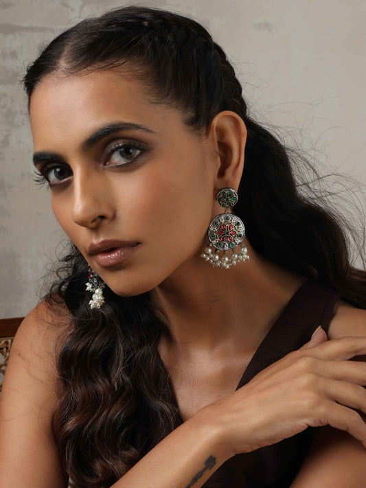 trueBrowns Silver Gold Tone Circular Stone Earrings | Grab2Buy