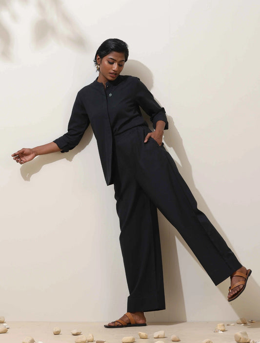 trueBrowns Black Cotton Linen Co-Ord Set