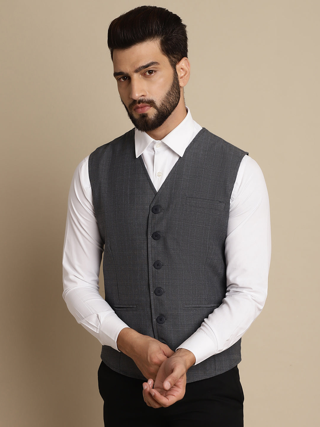 Even Apparels Men's Grey Waistcoat with welt pockets - Grab2buy
