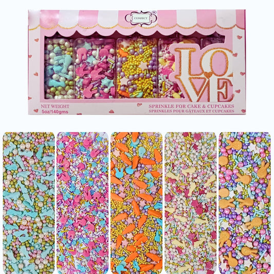 Confect Easter Sprinkles Edible | Edible Sprinkles Mix for Baking & Cake Pack of 5 (EAST 11) - 100Gms
