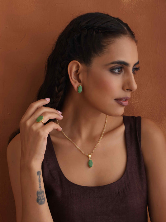 trueBrowns Gold Tone Green Stone Pendant Set | Grab2Buy