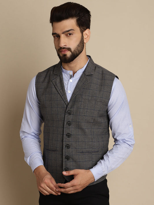 Even Apparels Men's Grey Waistcoat with Notched Lapel - Grab2buy