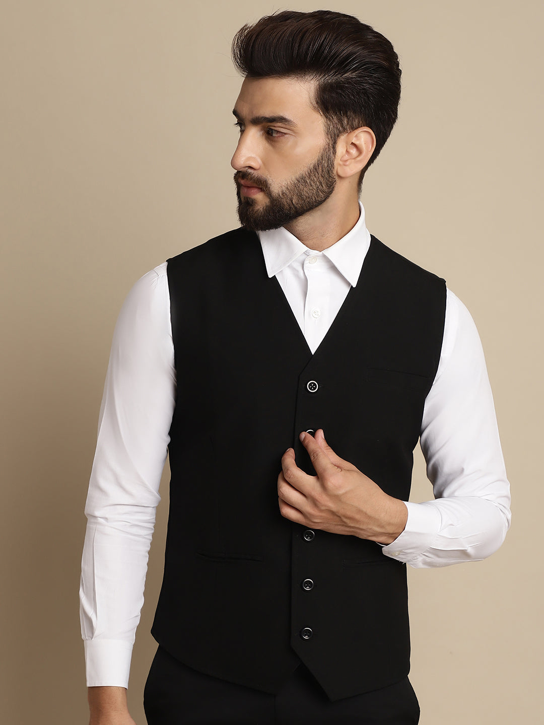 Even Apparels Men's Black Waistcoat with welt pockets - Grab2buy