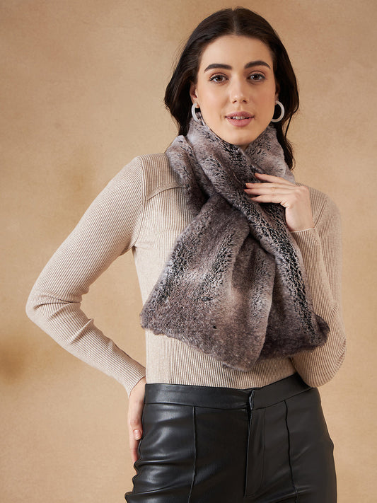InWeave Women's Dark Grey Double Shade Faux Fur Neck Warmer