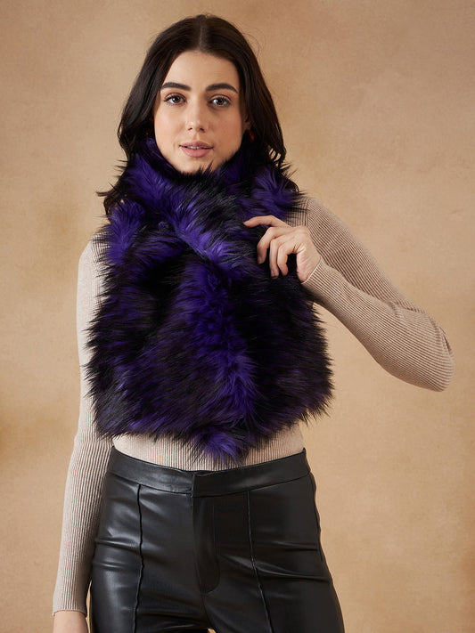 InWeave Women's Purple Black Faux Fur Neck Warmer