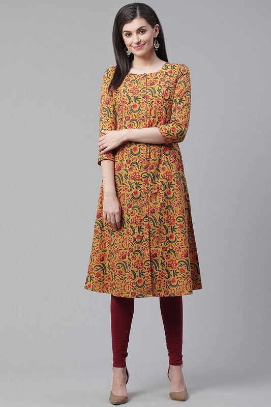 Ahika Women Cotton Trendy Festive Wear Orange Printed Kurti