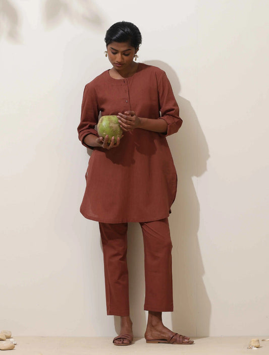 trueBrowns Brown Cotton Linen Kurta Co-Ord Set