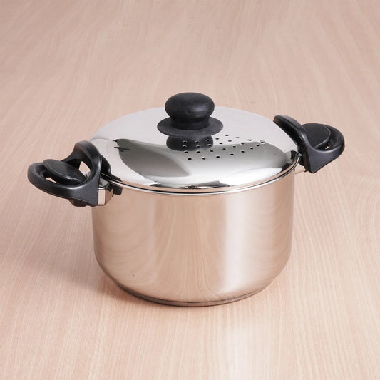 The Indus Valley Tri-steel Stainless Steel Rice Pot with Strainer Lid & Lockable Bakelite Handles, Tri-ply 3-Layer Heavy Bottom | Noodle/Pasta/Corn/Soya/Veggies Boiler Pot, Steamer Cooker, Induction & Gas, 1.08 Kg, 19cm, 3.5 L Grab2Buy The Indus Valley Grab2Buy