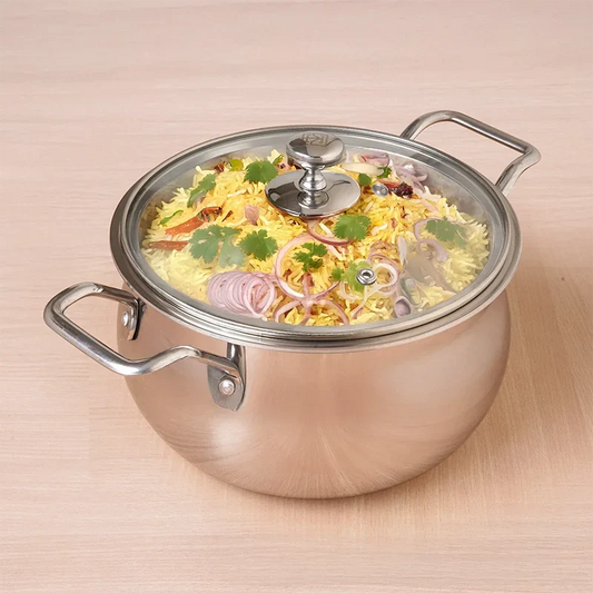 The Indus Valley TurboCuk Tri-ply Stainless Steel Handi Casserole/ Biryani Cooking Pot+ Glass Lid, Premium Quality, 3 Layer Thick Body, 100% Toxin-free, Non-stick, Induction & Gas, 4L Grab2Buy The Indus Valley Grab2Buy