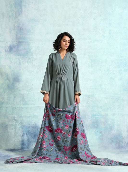 trueBrowns Grey Printed Velvet Shawl - Grab2buy