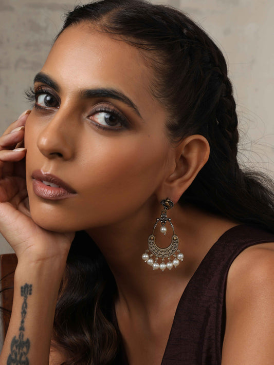 trueBrowns Silver Gold Tone Chandbaali Earrings | Grab2Buy
