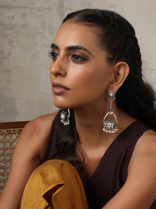 trueBrowns Silver Tone Floral Chandbaali Earrings Truebrowns Lifestyle