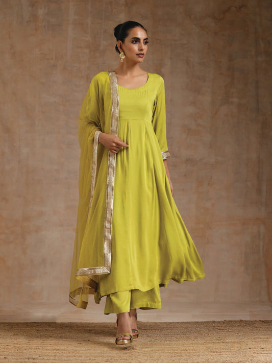 trueBrowns Lime Modal Satin Anarkali Set