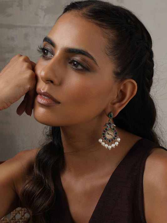 trueBrowns Silver Gold Tone Embossed Earrings | Grab2Buy