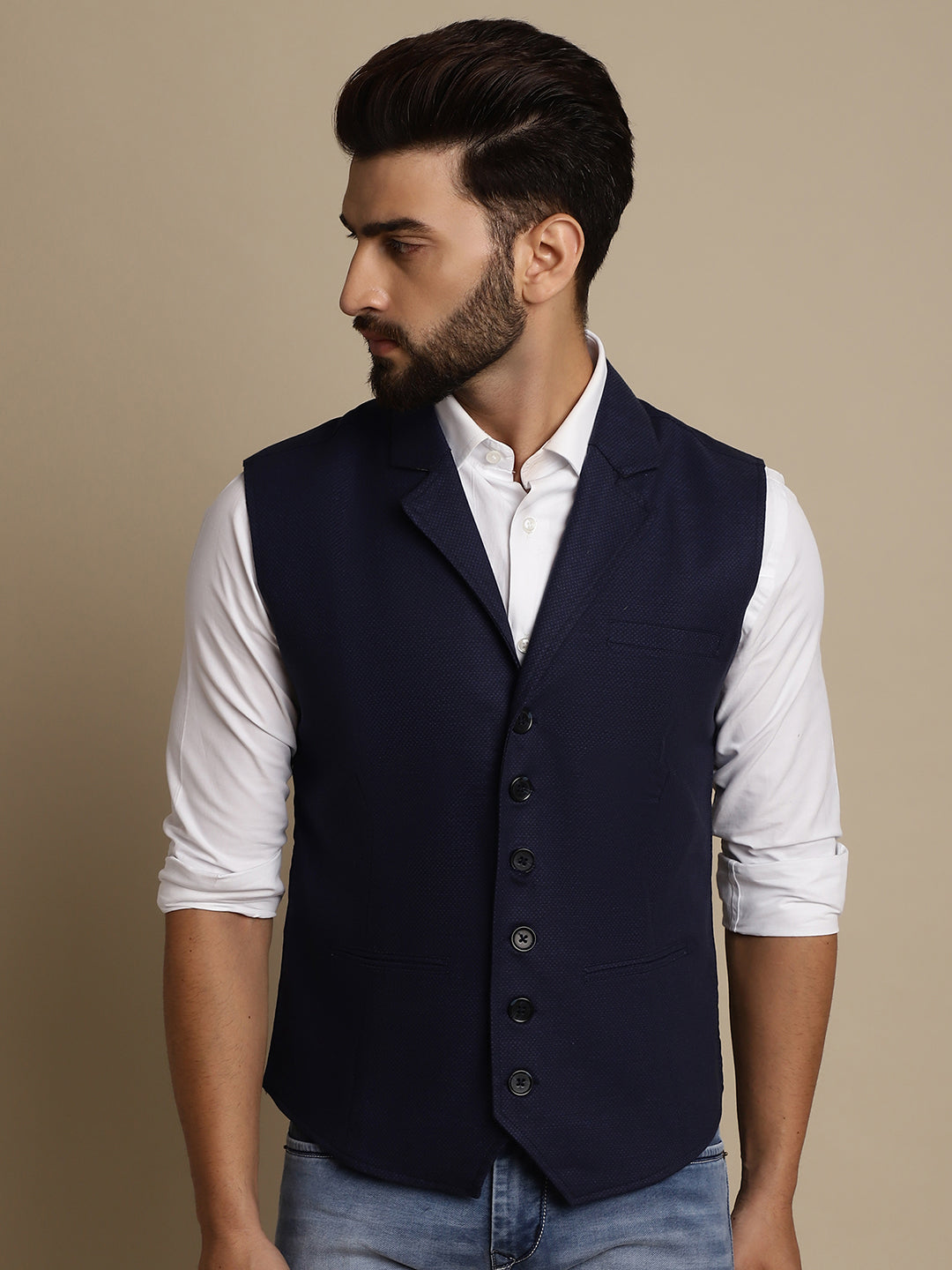 Even Apparels Men's Blue Waistcoat with Notched Lapel - Grab2buy