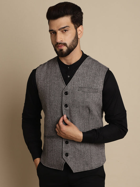 Even Apparels Men's Black Woolen Waistcoat with welt pockets - Grab2buy