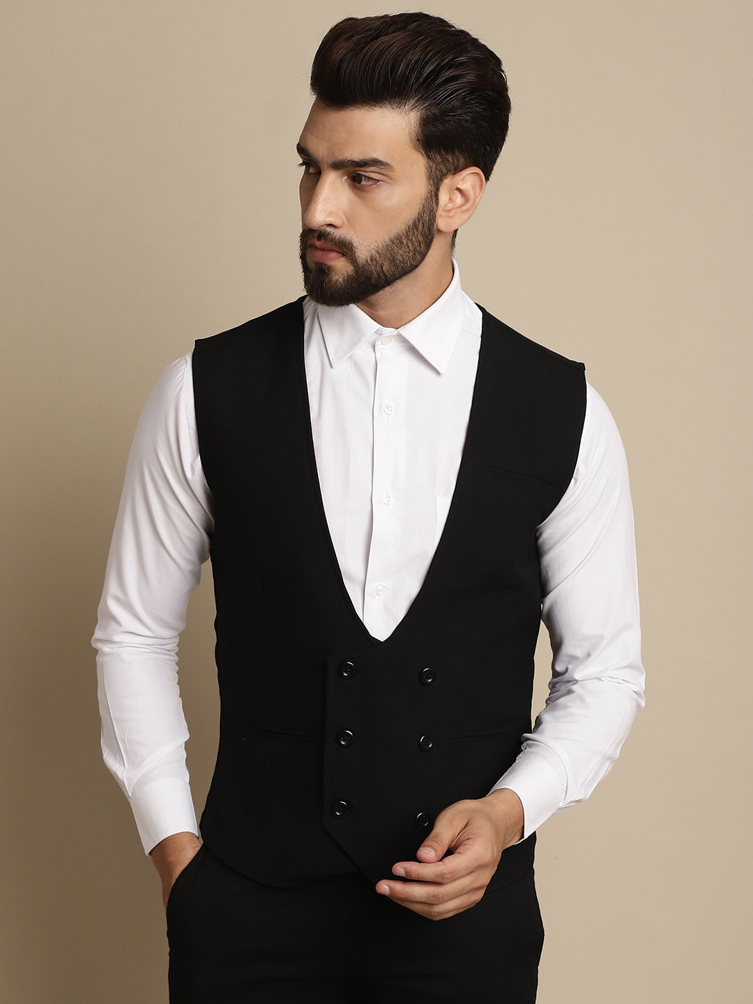 Even Apparels Men's Black Double Breast Waistcoat - Grab2buy
