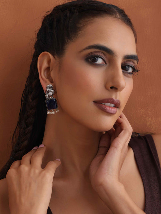 trueBrowns Silver Tone Turquise Stone Earrings Truebrowns Lifestyle