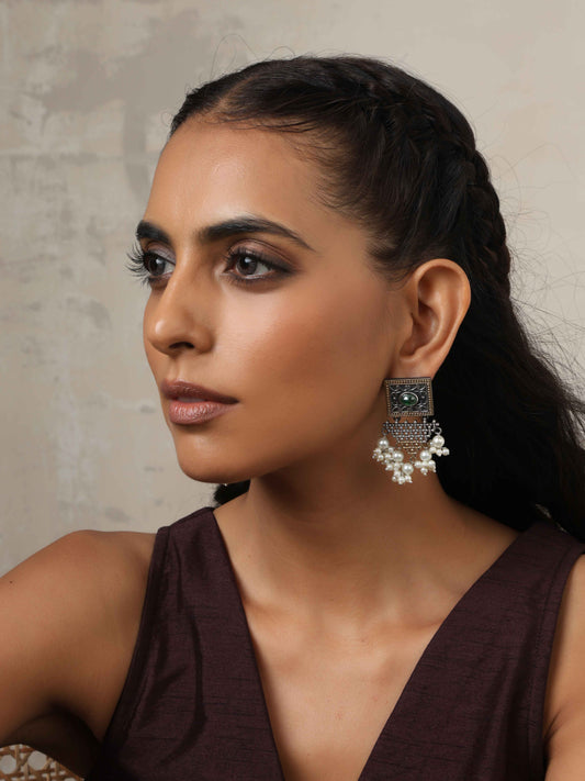 trueBrowns Silver Gold Tone Floral Silver Jaal Dangle Earrings | Grab2Buy