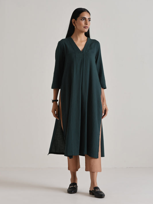 trueBrowns Dark Green Kurta Pant Set