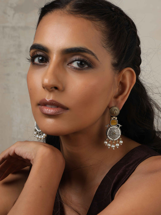 trueBrowns Silver Gold Tone Meenakari Pearl Drop Earrings | Grab2Buy