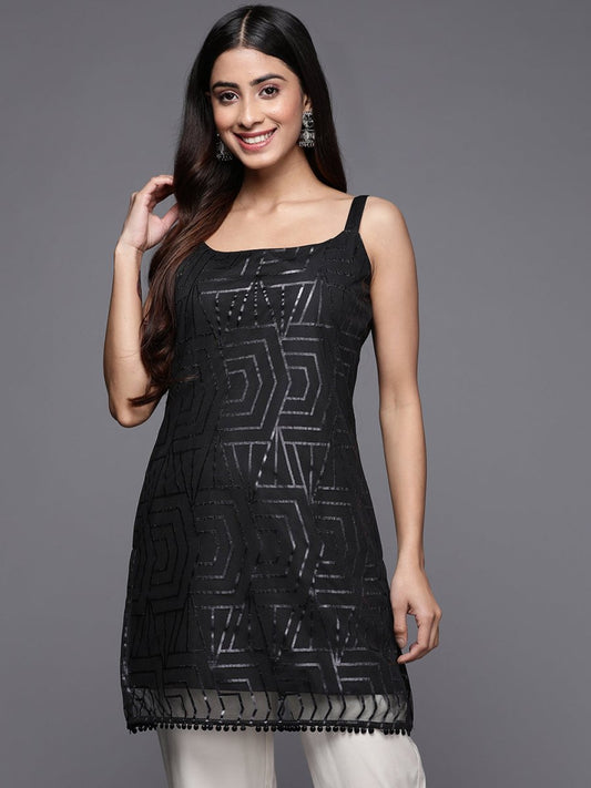 Ahalyaa Square Neck Printed Embellished Crepe Tunic Grab2Buy Ahalyaa Grab2Buy