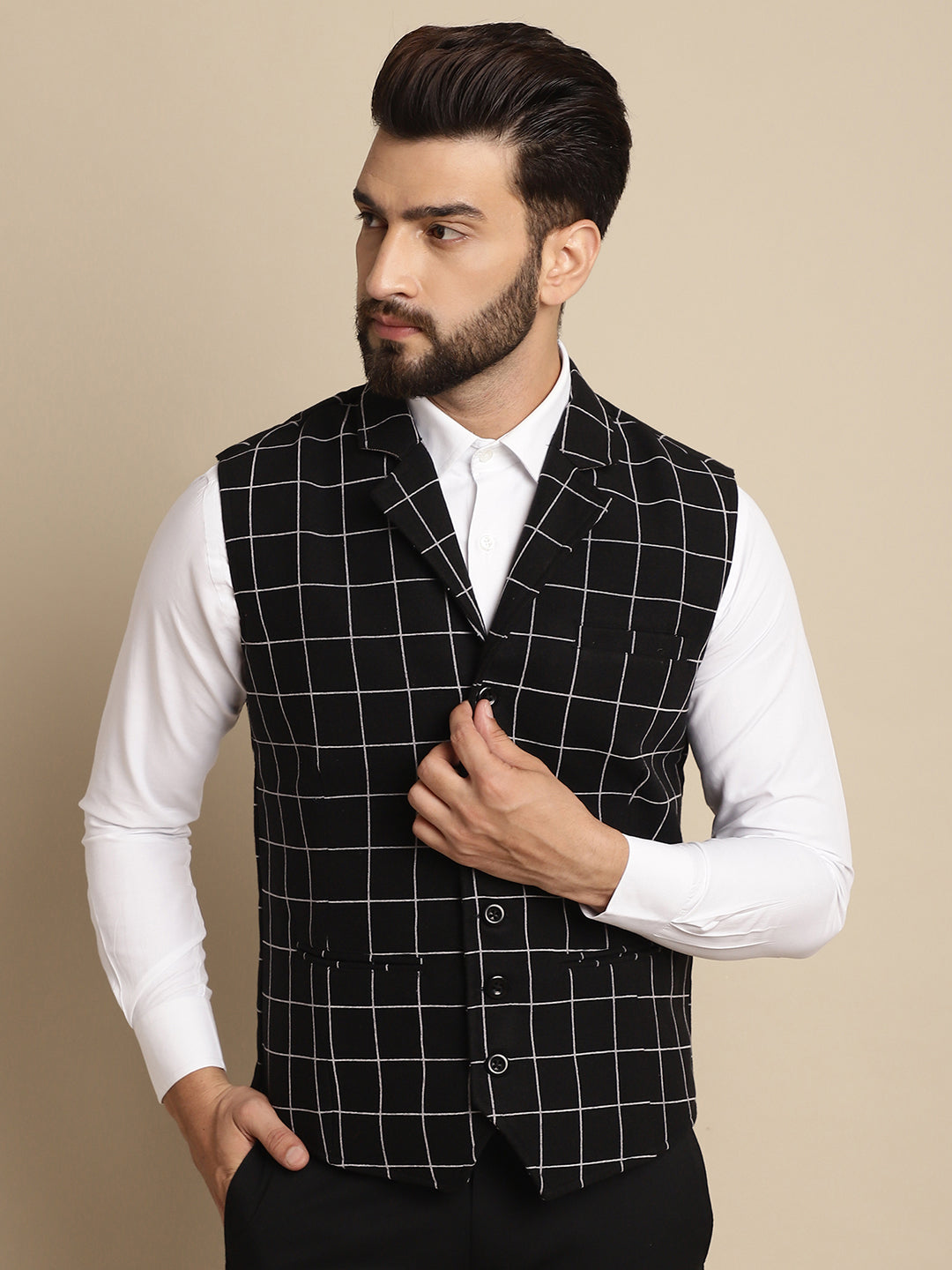 Even Apparels Men's Black Wool Waistcoat with Notched Lapel - Grab2buy