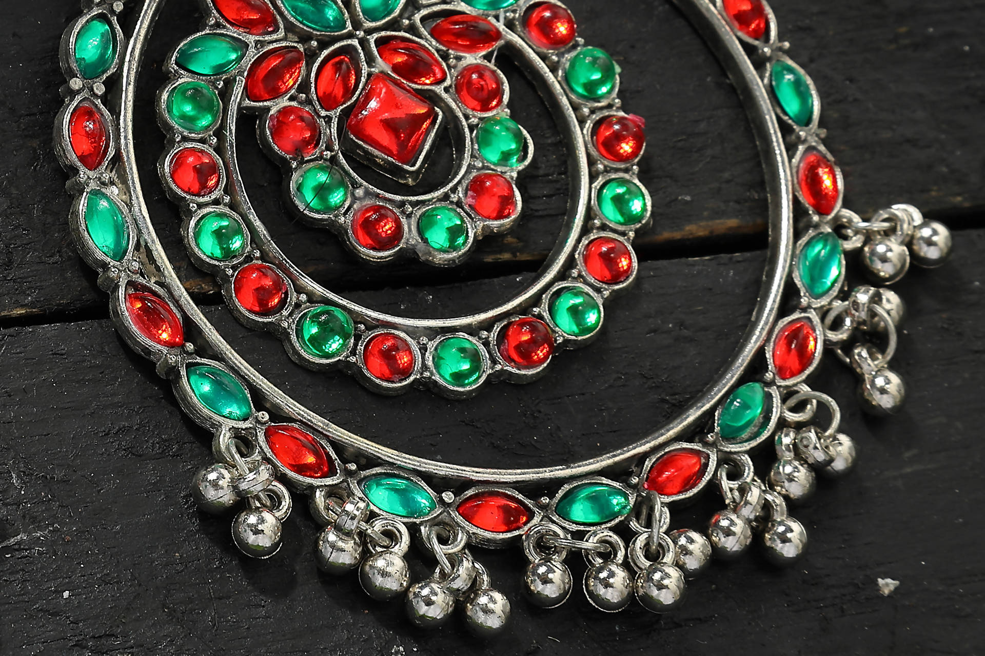 Mominos Fashion Johar Kamal Women's Red & Green Kundan Circles Earrings - Grab2buy