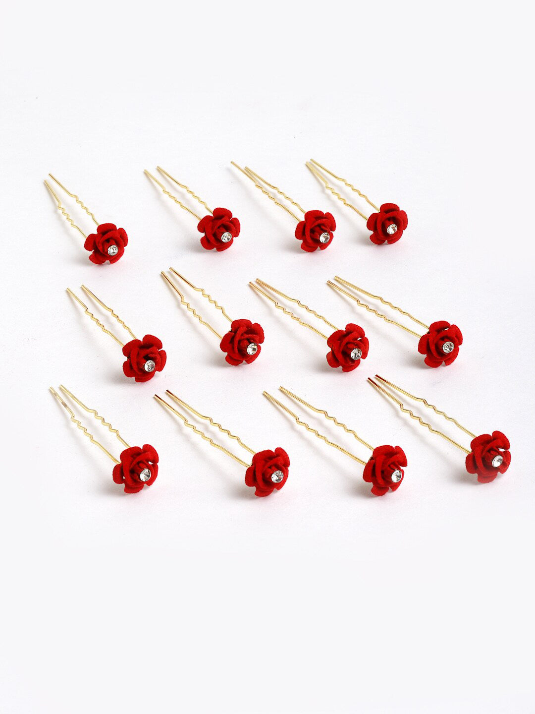 Panash Women Gold-Toned & Red Rose Embellished U Pins - Grab2buy