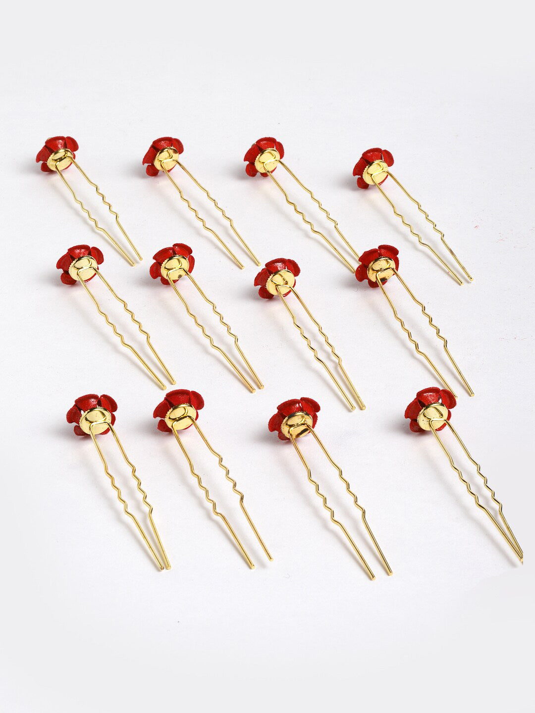 Panash Women Gold-Toned & Red Rose Embellished U Pins - Grab2buy