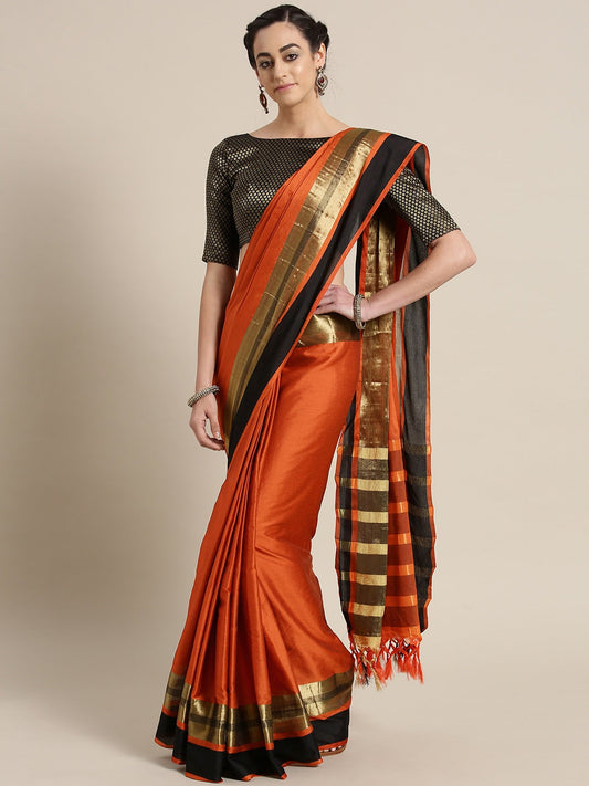Saree Mall Rust Orange Solid Saree