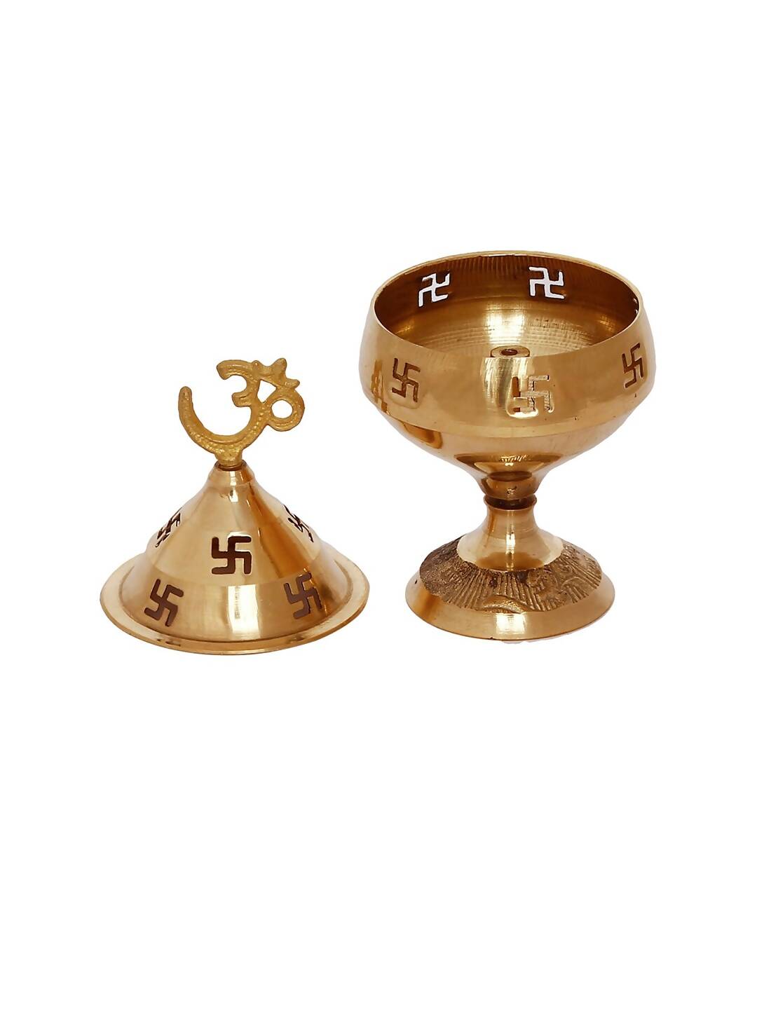 eCraftIndia Gold-Toned Om and Swastik Brass Diya - Grab2buy