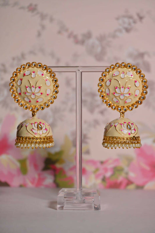 Beige Round Shape Ethnic Meenakari Jhumki Earrings By House of Ree House of Ree