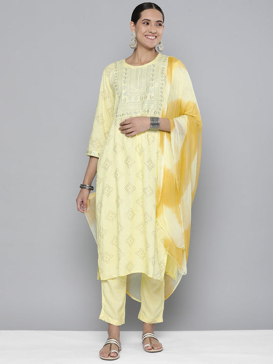 HERE&NOW Women Embroidered Kurta with Trousers & Dupatta