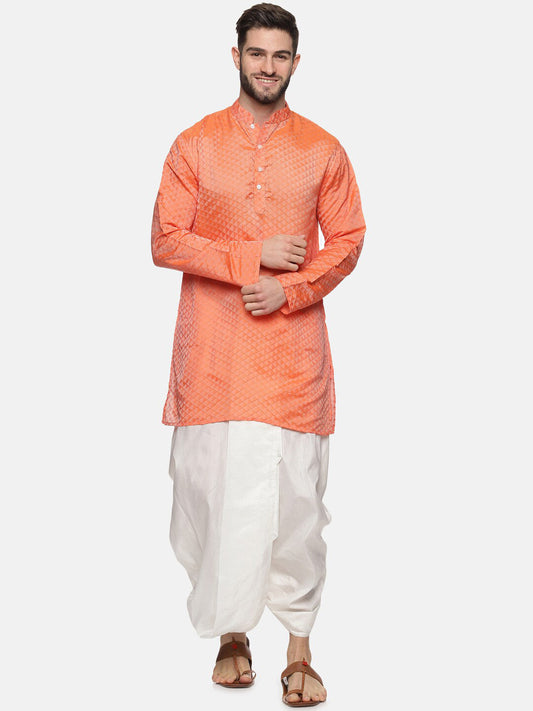 Sethukrishna Mens Orange Kurta with Dhoti Pants