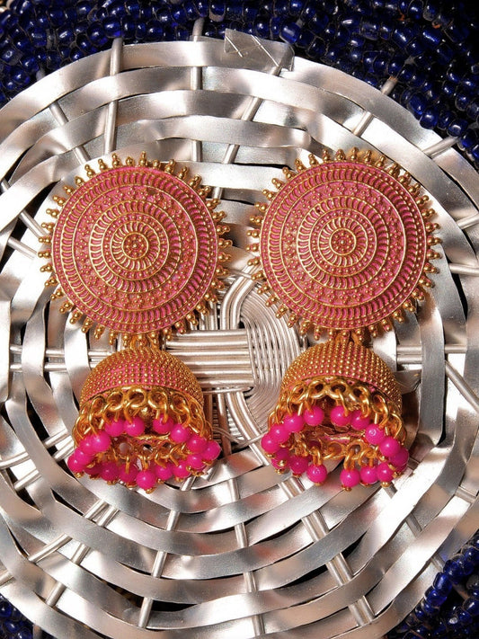 Gold-Plated Alloy Designer Brass Jhumki Earrings - The Pari - Grab2buy