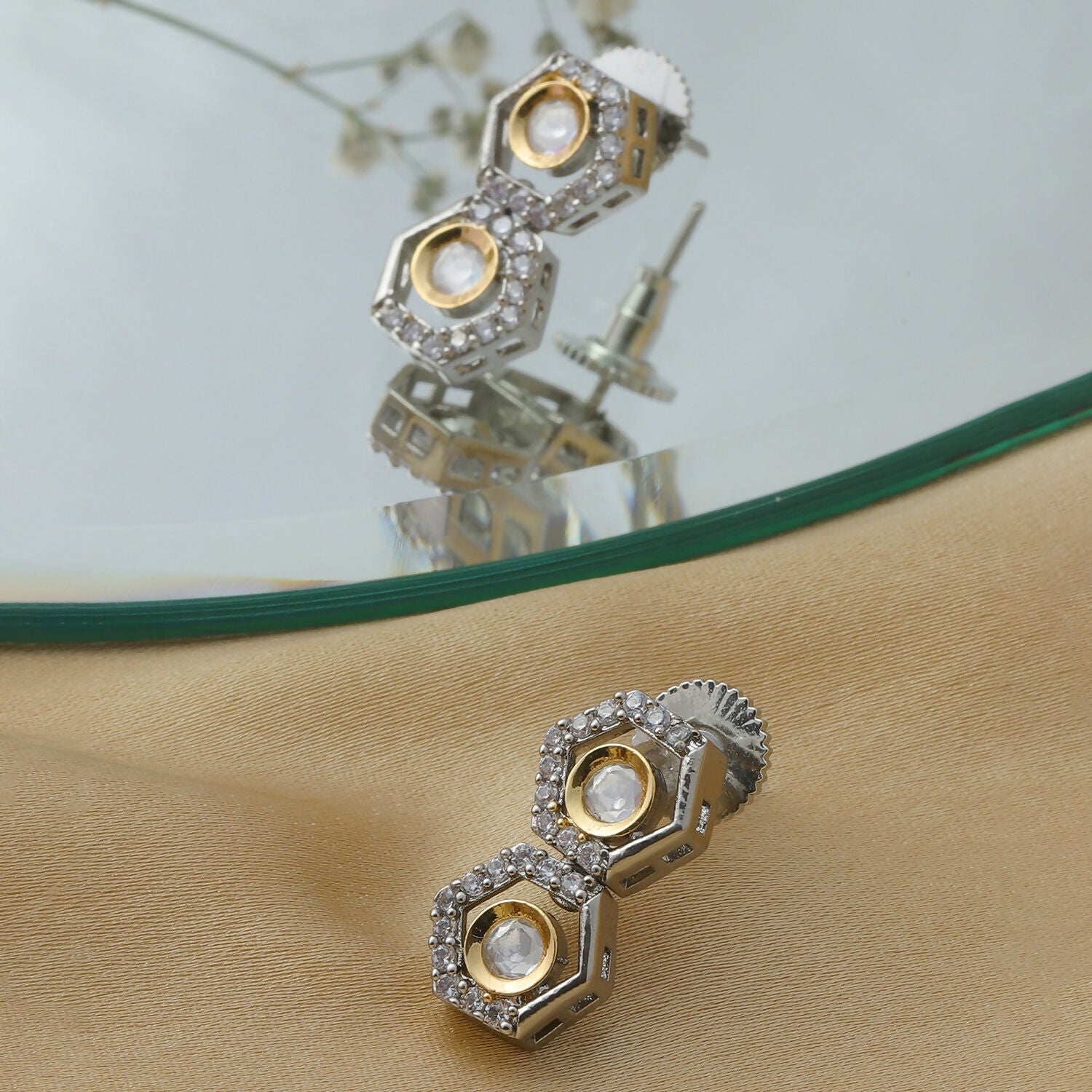 Duet Silver and Gold Earrings (Silver) - Ruby Raang - Grab2buy