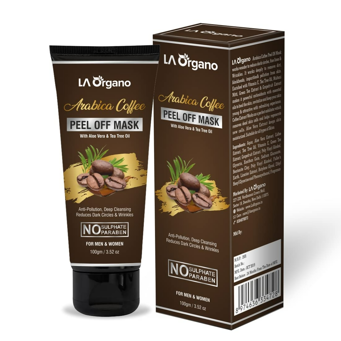 LA Organo Papaya Hydrating Face Gel with Alovera & Vit-E & Arabica Coffee Peel Off Mask Combo - Grab2buy