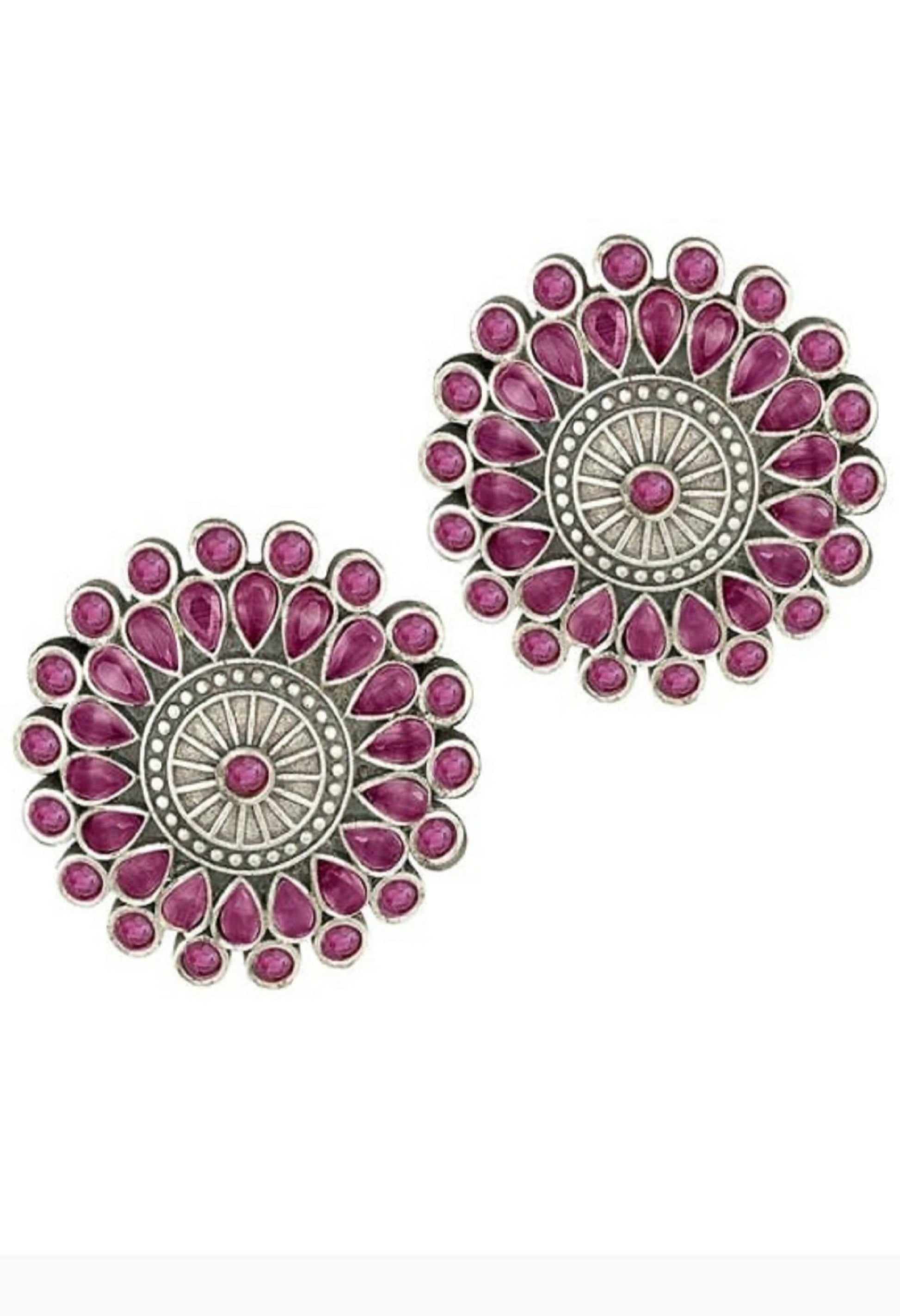 Mominos Fashion Johar Kamal Oxidised Silver-Plated Brass Finish Kundan Choker For Women (Pink) - Grab2buy