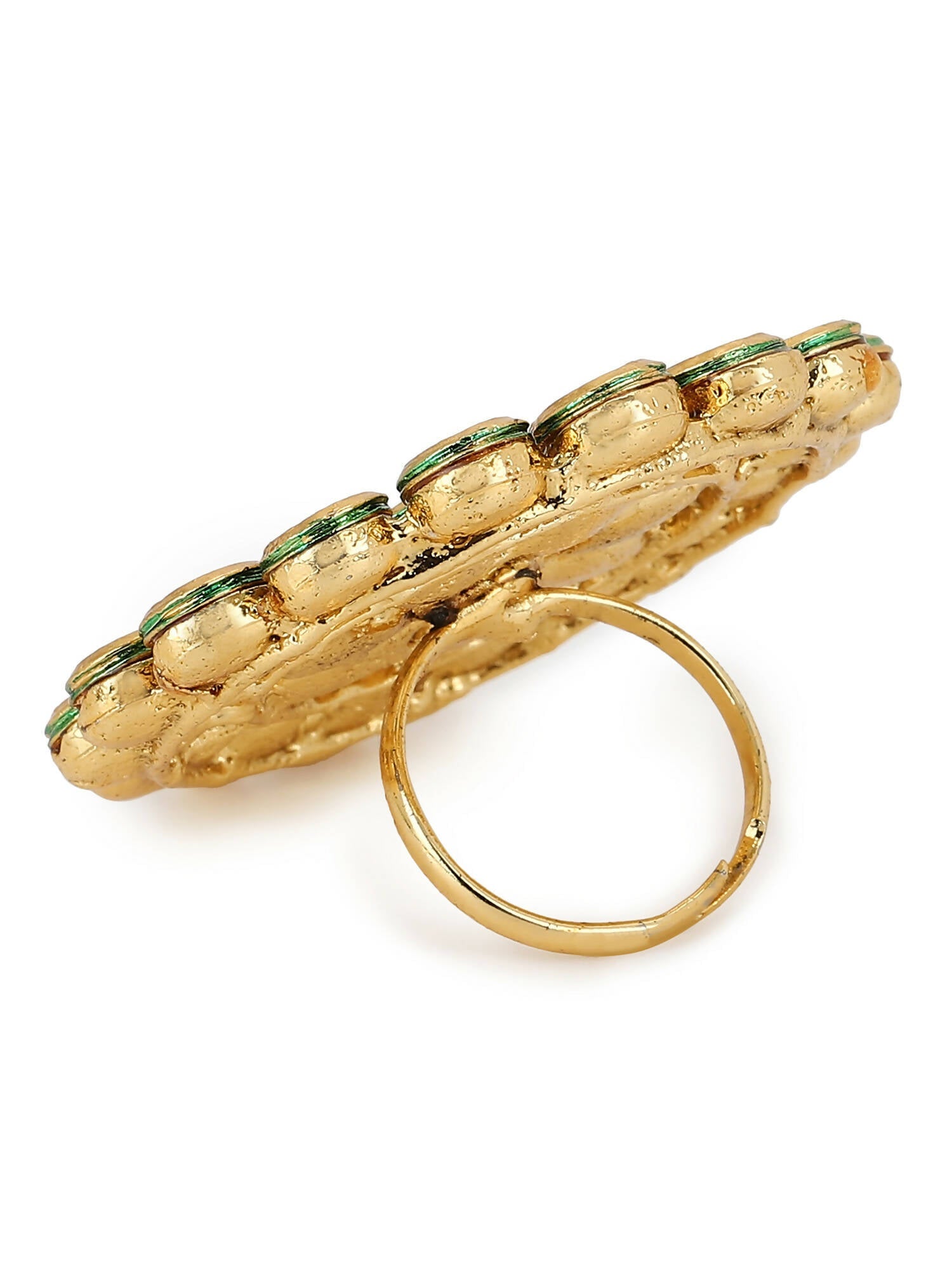 Gold-Plated White Kundan-Studded Adjustable Finger Ring - Ruby Raang - Grab2buy