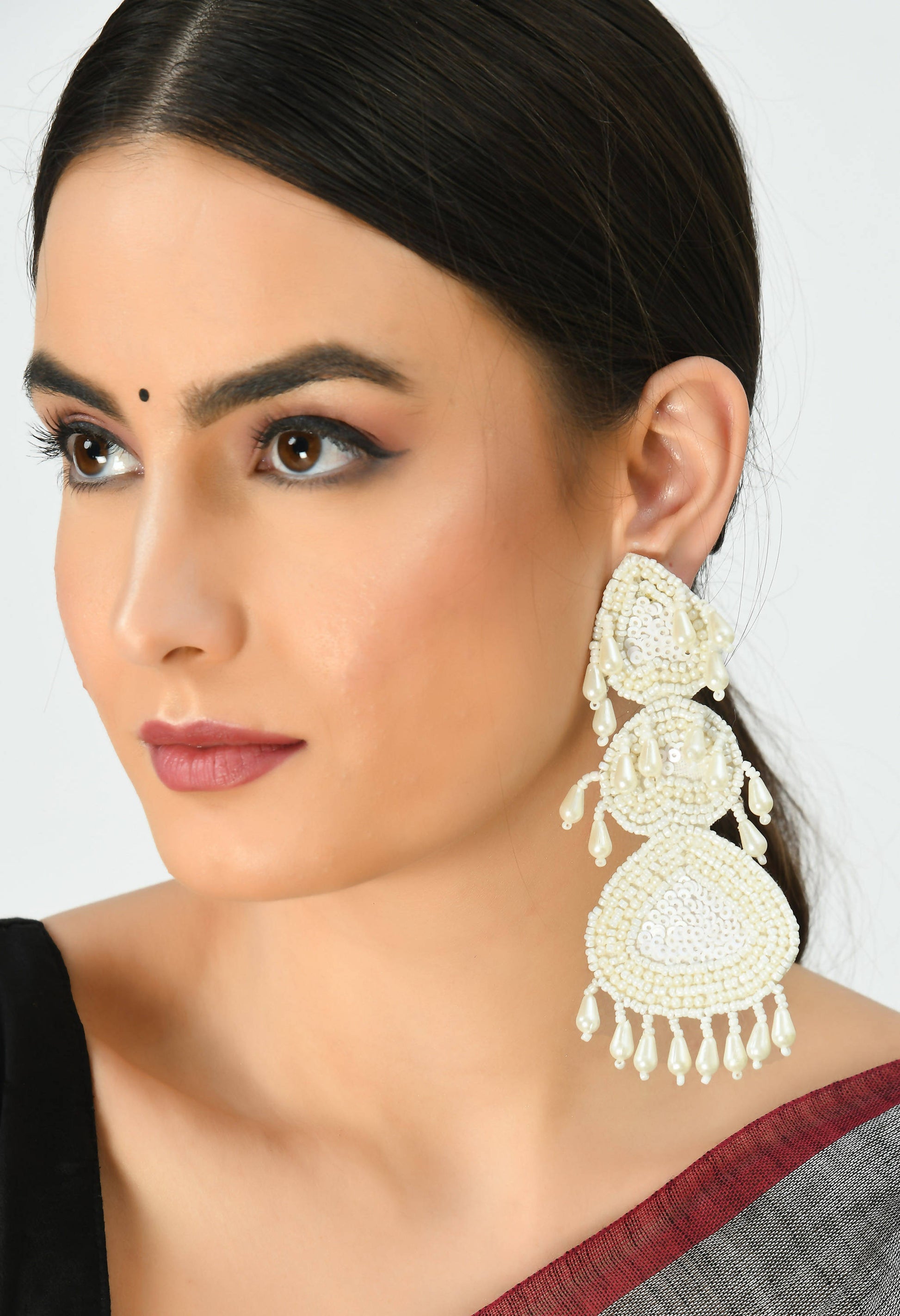 Mominos Fashion Johar Kamal Handicraft Off White Pearls Earrings - Grab2buy