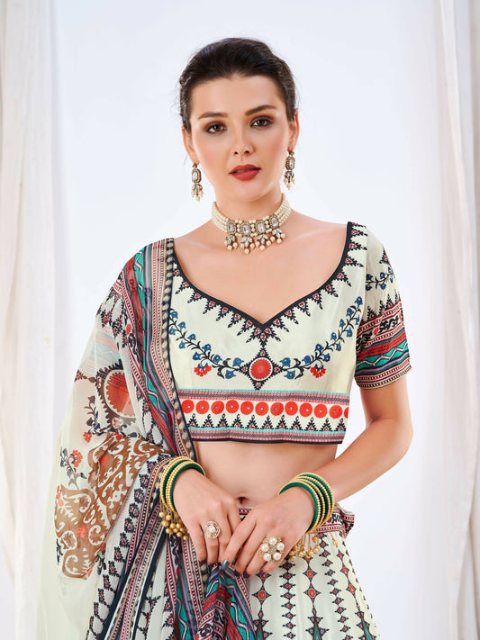 Wedding Designer White Chinon Lehengha Choli - Anbazaar - Grab2buy